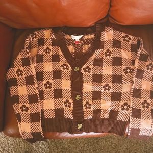 Pink and brown short acrylic cardigan size M